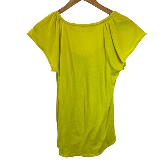 CALVIN KLEIN JEANS Neon Green Flutter Sleeve Scoop Neck Embellished Neck Tee M - Picture 3 of 9